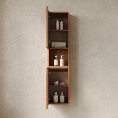 Armoire murale de 59 po de hauteur pour salle de bain, armoire de rangement étroite avec portes et tablettes, convenant aux petits espaces, pouvant être utilisée dans la salle de bain, le salon et la buanderie, couleur grain de bois de chêne brun