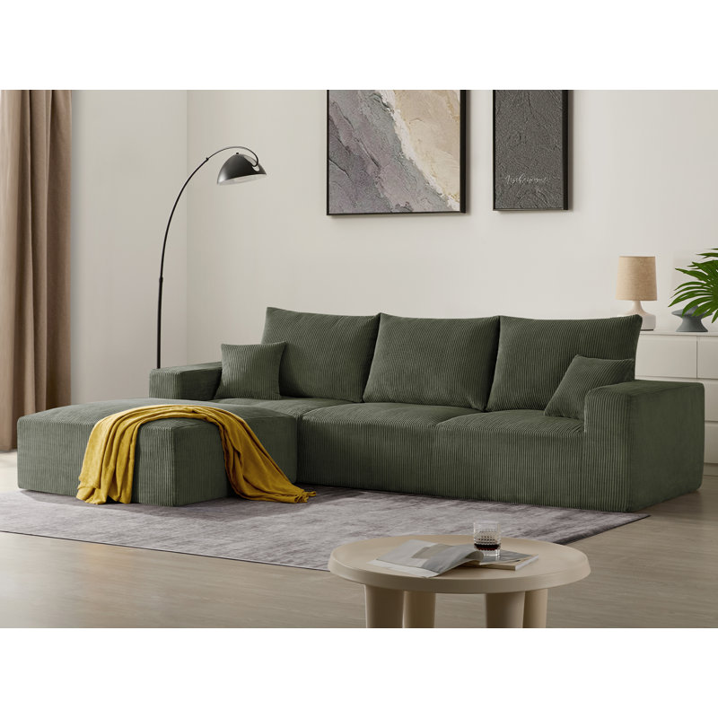Boneless 113''Free Combination Sectional-No Assembly Required Sofa, 3 Seat Sleeper Sofa Bed Couches, Green Corduroy