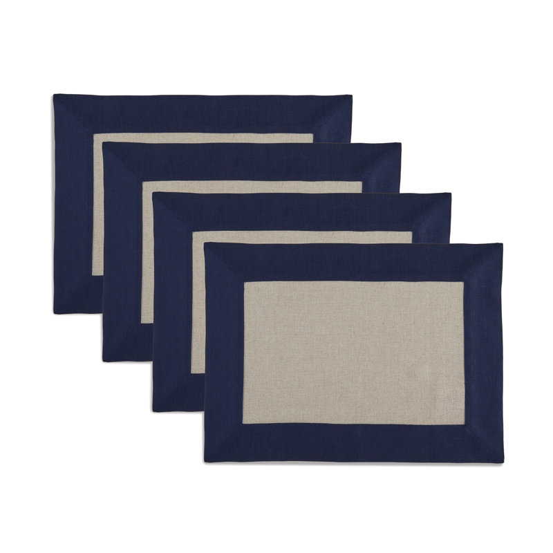 Navy and Natural Linen Rectangle Placemats Set of 4