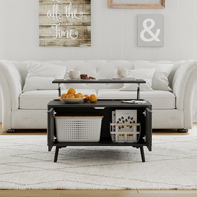 Lift up Coffee Table, Lift up Desktop Central Table, with Large Hidden Storage Room, Open Shelves by Ebern Designs