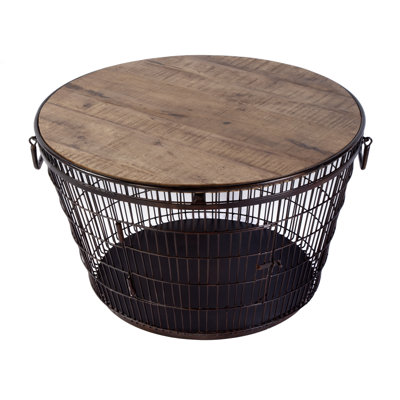 Table basse ronde en fer et bois Fulton