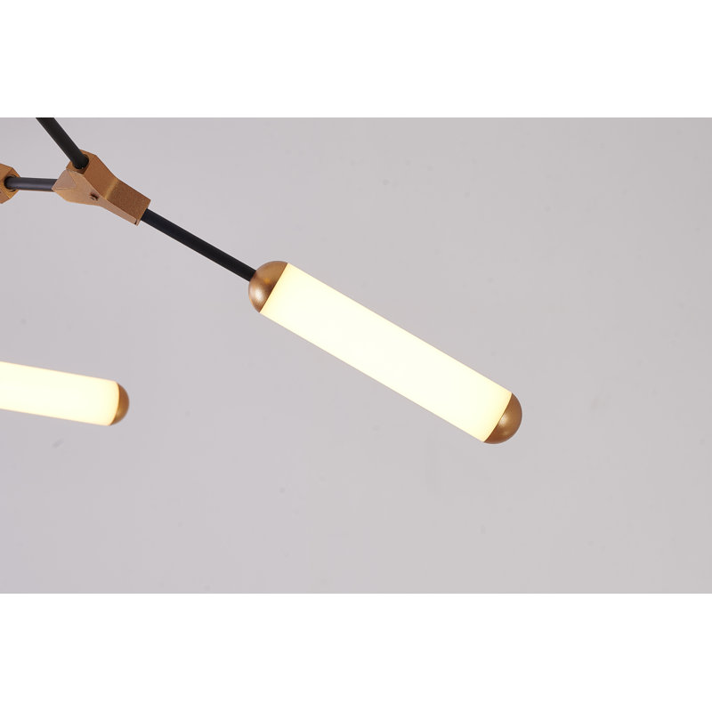 Lustre à 5 lumières DEL noir et doré à intensité variable avec diffuseurs en acrylique blanc