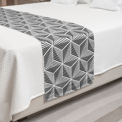 Ambesonne Abstract Bed Runner Triangular Shapes Stripes Dark Grey and White