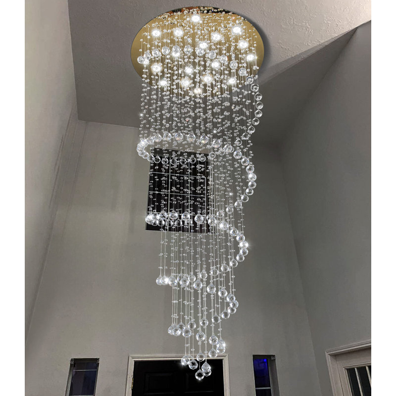 Glam Chandelier Crystal Led Dimmable Light, Gold, 118'' H X 39.4'' W X 39.4'' D, 15