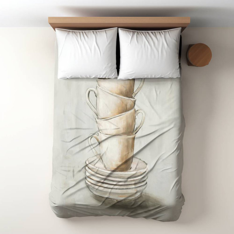 Contemporary Object Stacked Cups Kitchen Duvet Cover Decor