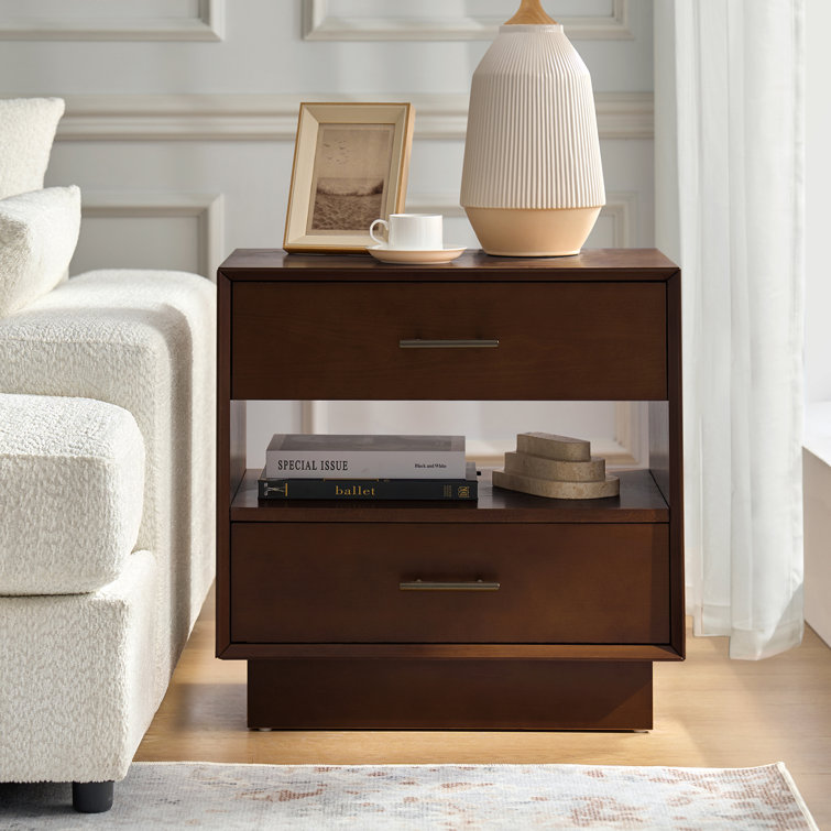 Nance Mid-Century Modern 3-Drawer Nightstand with Hidden Drawer and Built-In Outlets