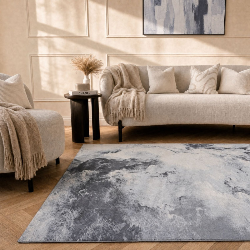 Elaris Collection Rectangle Abstract Area Rug, Grey, 120X170 cm