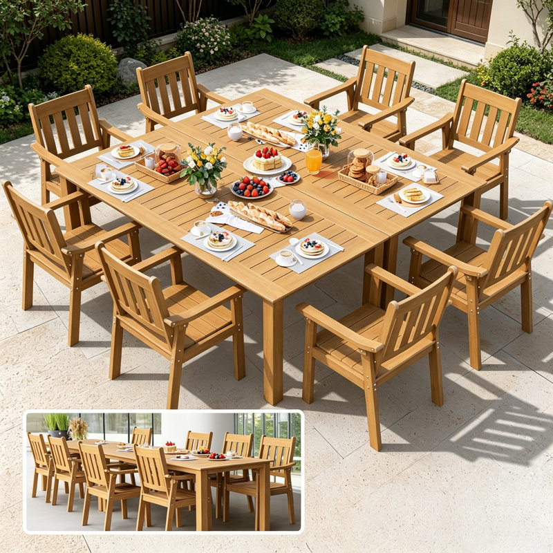 All-Weather Outdoor Waterproof Dining Sets - Rust-Resistant Modern Outdoor Dining Sets For Outside Backyard/Garden/Pool/Porch/Deck 2-Table 8-Chairs