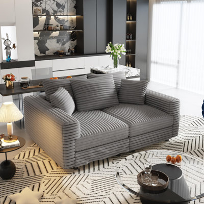 82.7-Inch Plush Corduroy 3-Seat Sofa With Convertible Ottoman, Deep Seat Cloud Couch For Ultimate Comfort And Flexible Lounge Use.