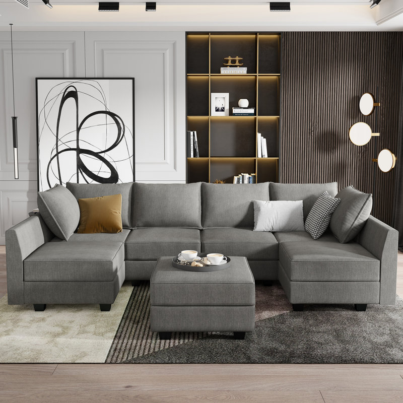 Canapé modulaire en forme de U avec méridienne réversible Nikitas, Gris