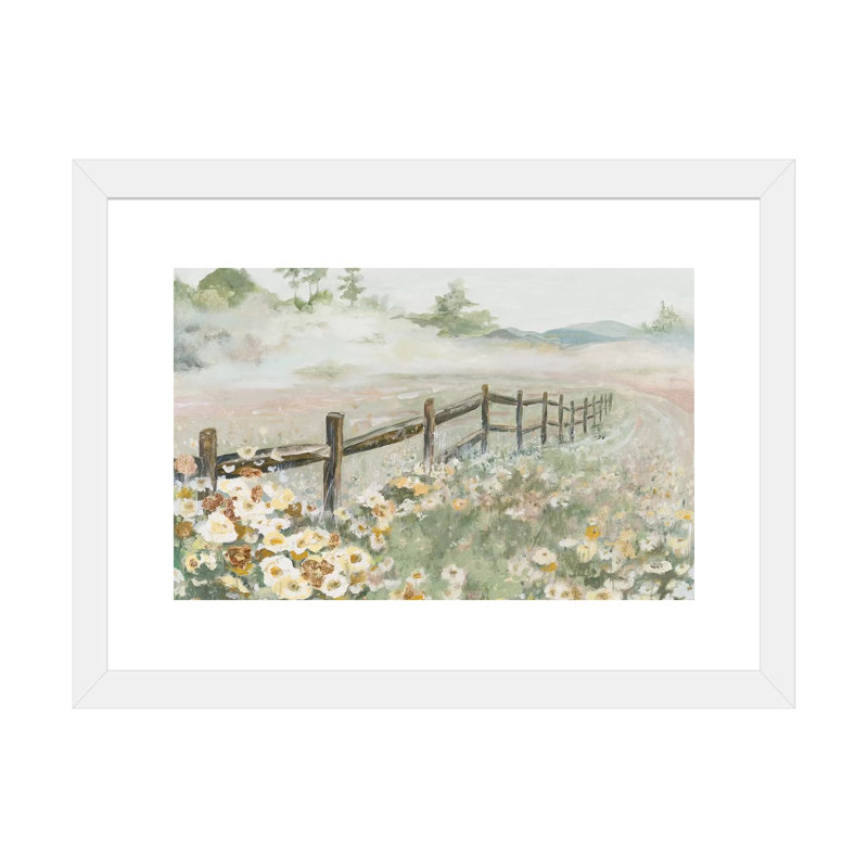 « Clôture avec fleurs » par Patricia Pinto, reproduction d’art, H 24 po x l 16 po x P 1 po, Papier encadré blanc, Blanc
