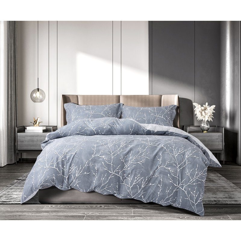 Bernett Satin Floral Duvet Cover Set with Pillowcases, Super King - 2 Standard Pillowcases