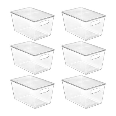 Stackable Storage Bins – 6 Pack, Large Clear Plastic Containers, Lids Handles, Pantry Kitchen Bathroom Closet Organization