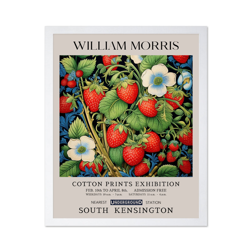 William Morris - Fraises, Poster, White Framed, 08"H x 10"W