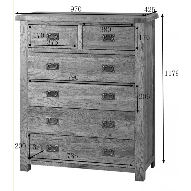 Solid Wood 97cm W 6 - Drawer Chest of Drawers