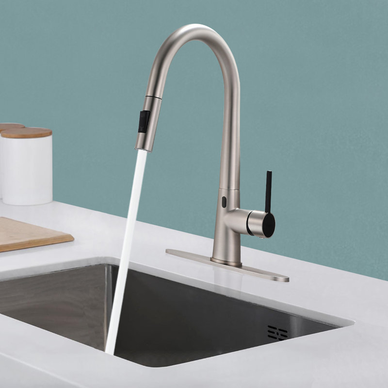 GAWEZA Pull Down Kitchen Faucet, Brushed Nickel/Black
