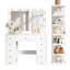 Meuble-lavabo avec 11 ampoules Hollywood et 7 tablettes de rangement à 7 niveaux, bureau de maquillage avec prise de courant et 11 tiroirs, 3 modes d'éclairage couleur, coiffeuse avec poignées en cristal, blanc