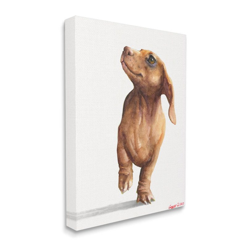 «Little Dachshund Dog Strutt Adorable Pet» par George Dyachenko - peinture sur toile, Toile tendue, H 48 po x l 36 po