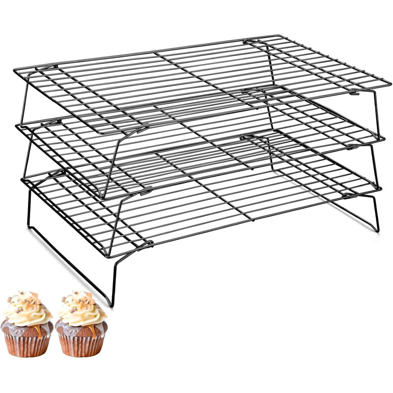 Ensemble de 3 grilles de refroidissement empilables en acier inoxydable 40 x 25 cm (16 x 10 pouces) - Grille de cuisson et de rôtissage compatible avec le four