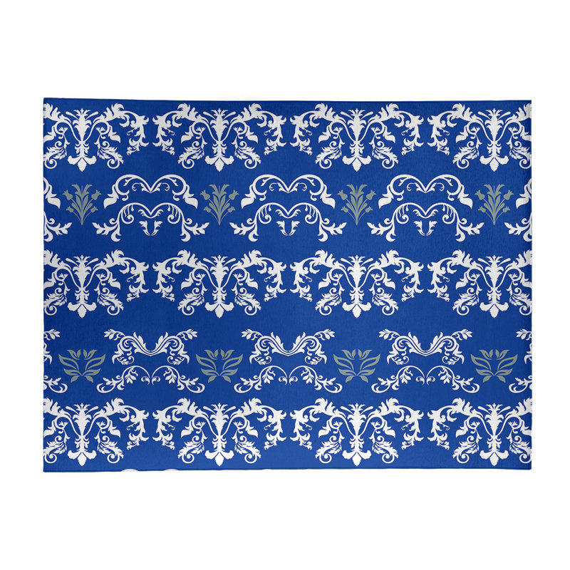 Tapis damassé bleu / blanc, Rectangle 9 pi x 12 pi