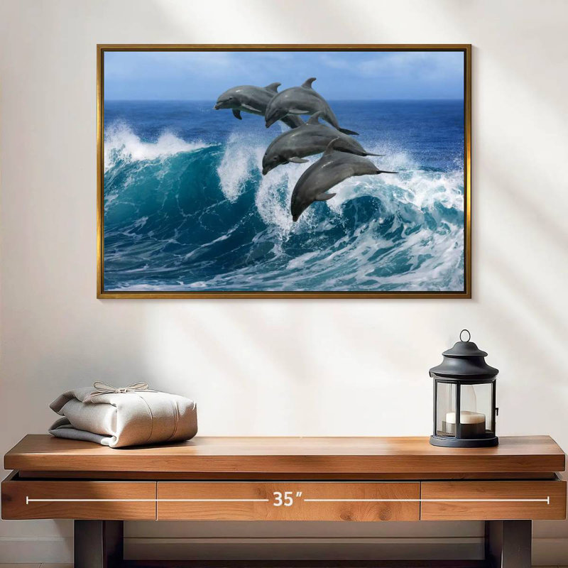 Dauphins à Hawaï, Cadre flottant doré, 25 po x 17 po