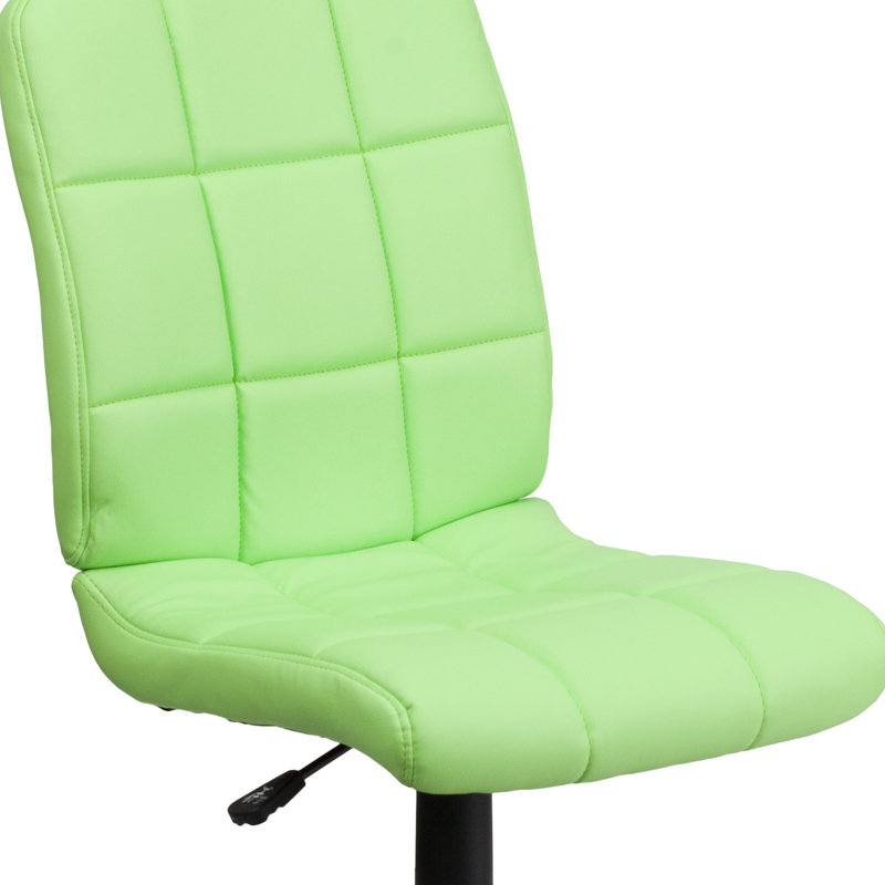 Mid-Back Quilted Vinyl Swivel Task Office Chair, Green, No Arms