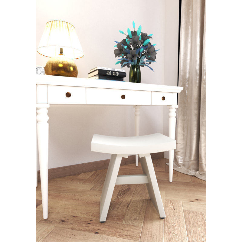 Asia Solid Wood Accent Stool, White