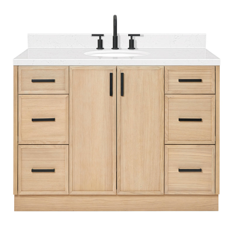 ARIEL Kelly 48 Single Sink Bathroom Vanity with Carrara Quartz Top, Oak, 48"