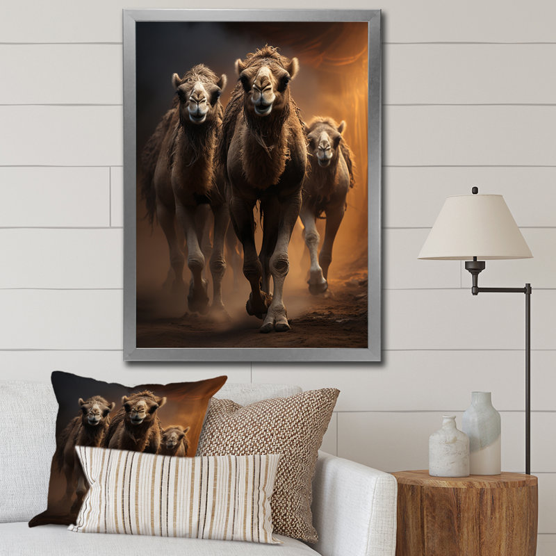 Keerthana Camels Desert Symphony - impression, H 40 po x l 30 po x P 1,5 po, Cadre simple argenté