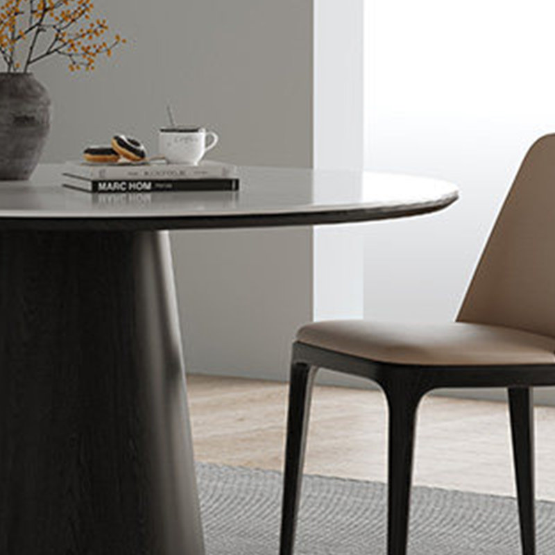 Table de salle à manger ronde en simple dalle de frêne, H 29,5 po x l 43,3 po x P 43,3 po, Gris / Noir