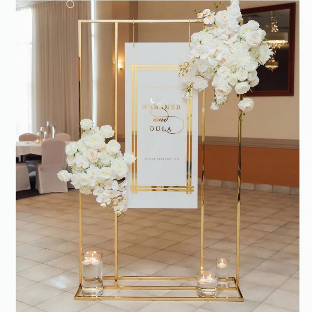 Metal Floral Display Frame Wedding Arch Backdrop Stand - Gold 7 ft