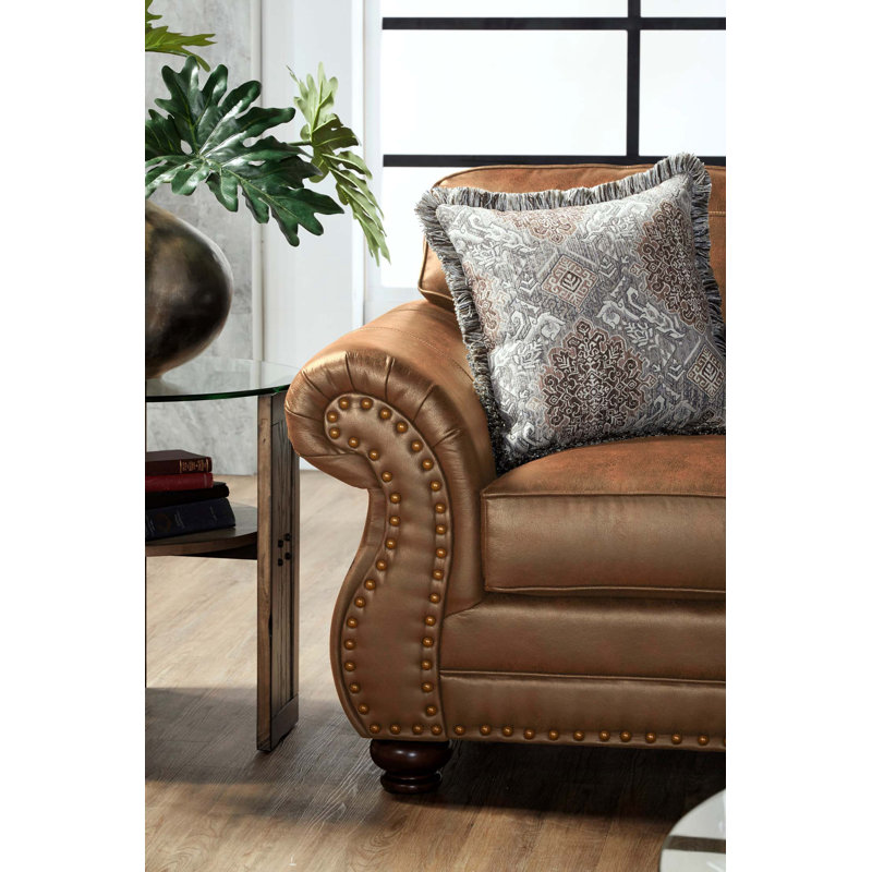 Causeuse en tissu avec têtes de clou Leinster, Brun