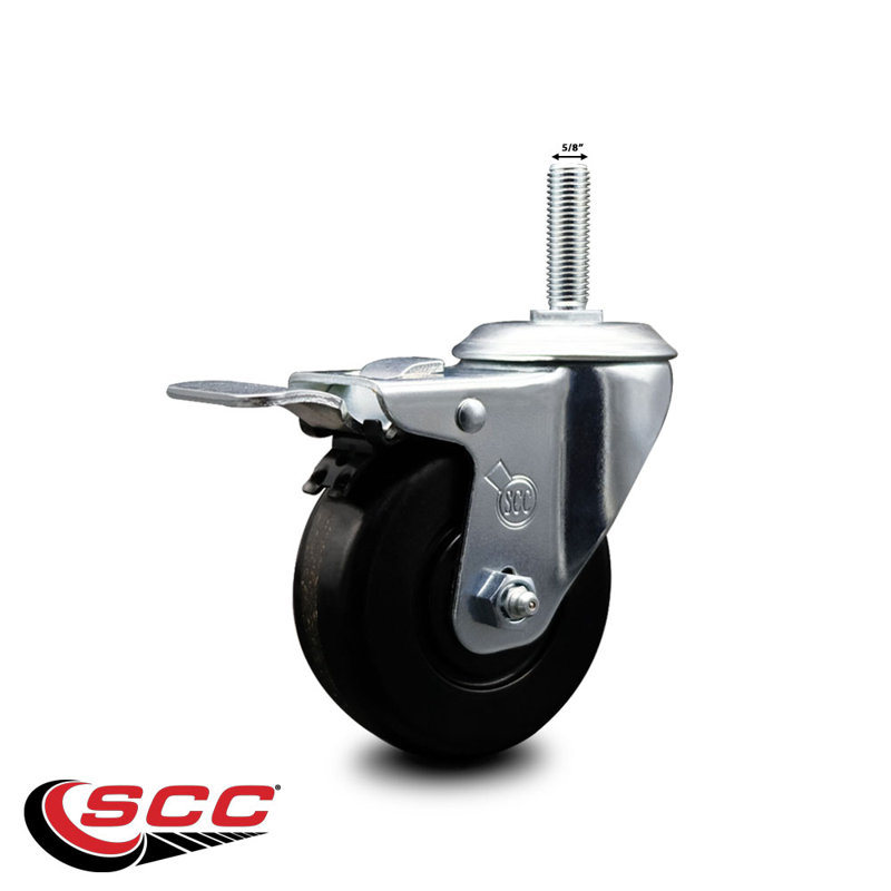 4 Inch Phenolic Wheel Swivel 5/8 Inch Threaded Stem Caster Total Lock Brake SCC