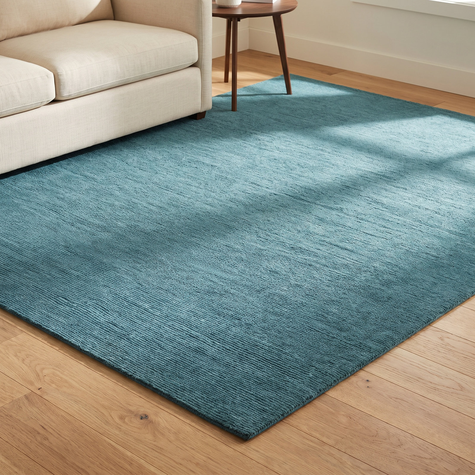 Girton Teal Hand-Woven Wool Rug, Rectangle 9' x 13'