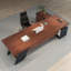 Bureau en bois massif en forme de L brun noyer + noir + acier au carbone avec 3 tiroirs-810097464-810097470