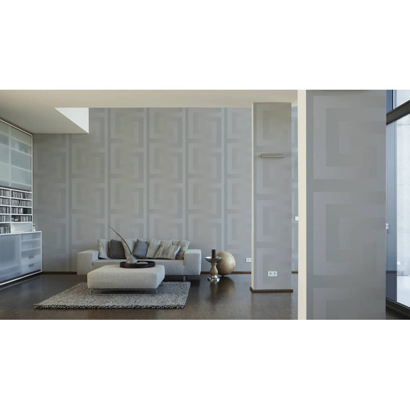 Versace Greek Key Silver Gray Vinyl Wallpaper, Silver/Gray, 33' L x 27" W