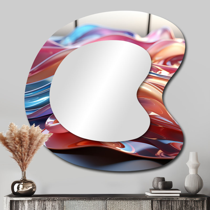 Fiallo Purple and Blue Fractal elegance II - Fractal Asymmetrical Decorative Mirror, Modern Unique Shape Wall Mirror, Printed Metal Art