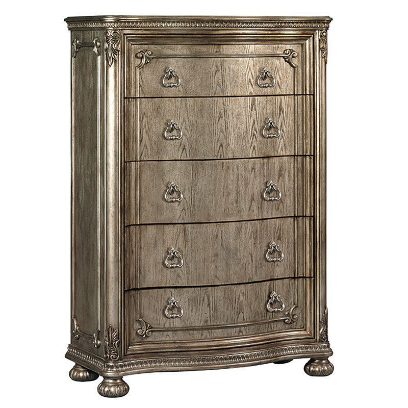 Blissfield 40'' W 5 - Drawer Dresser, Translucent Platinum