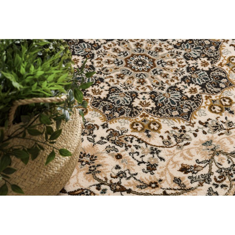 Dhrampla Oriental Wool Area Rug, Beige/Green, Round 200cm