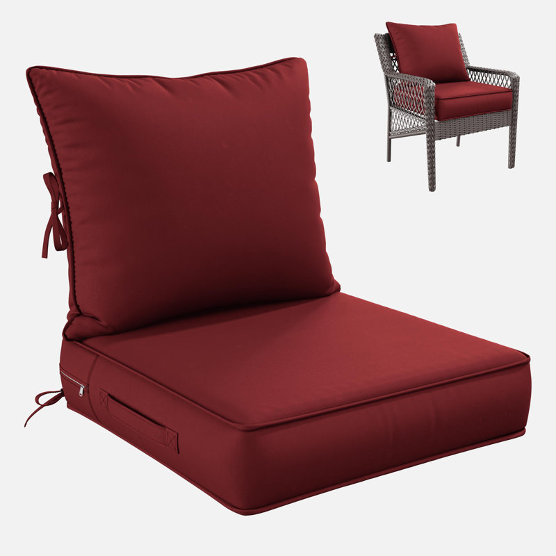 Outdoor Deep Seating Cushion Set Indoor And Outdoor Seat / Back Cushion, Available In 4 Sizes, 24" H x 24" W, Burgundy