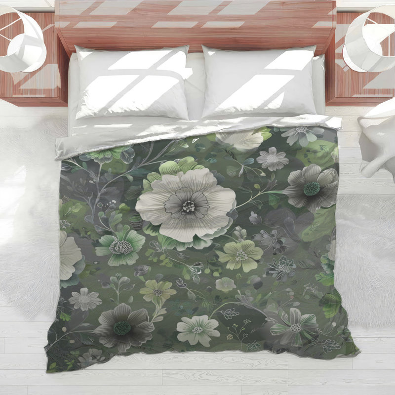 Édredon vert à motif floral, Grand lit