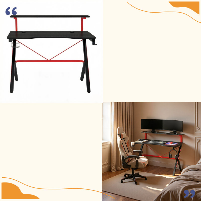 Bureau de bureau moderne et robuste, bureau d'ordinateur, bureau de jeu avec double bureau (seulement bureau)
