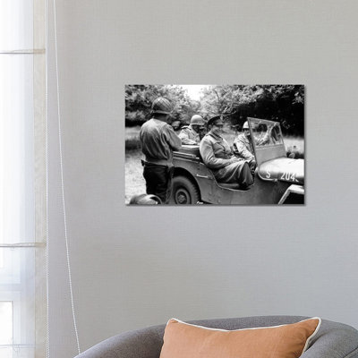 Vintage WWII Photo of General Dwight D. Eisenhower Sitting in a Jeep 1 Piece Wrapped Canvas Wall Art