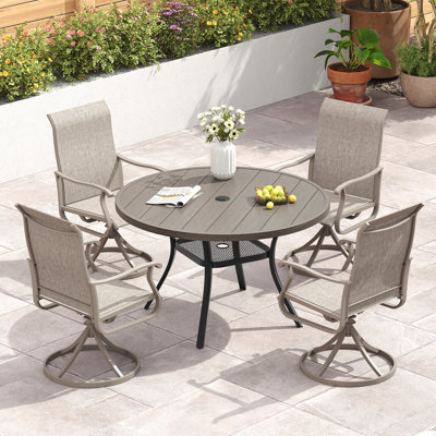 Elfur Round 4 - Person Outdoor Dining Set with 4 PVC-coated polyester Swivel Chairs