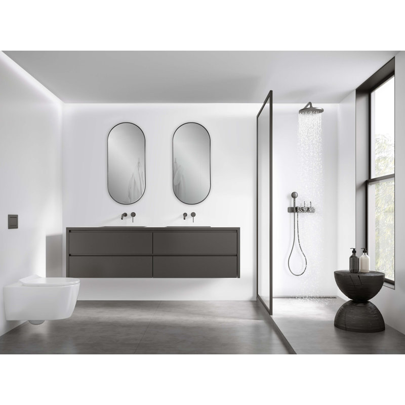Stainless Steel Frame Oval Wall Mirror, Brushed Black