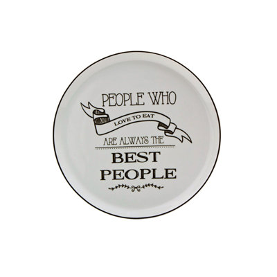 Be Happy Set Of 6 Dinner Plates, Black - White, 28 Cm