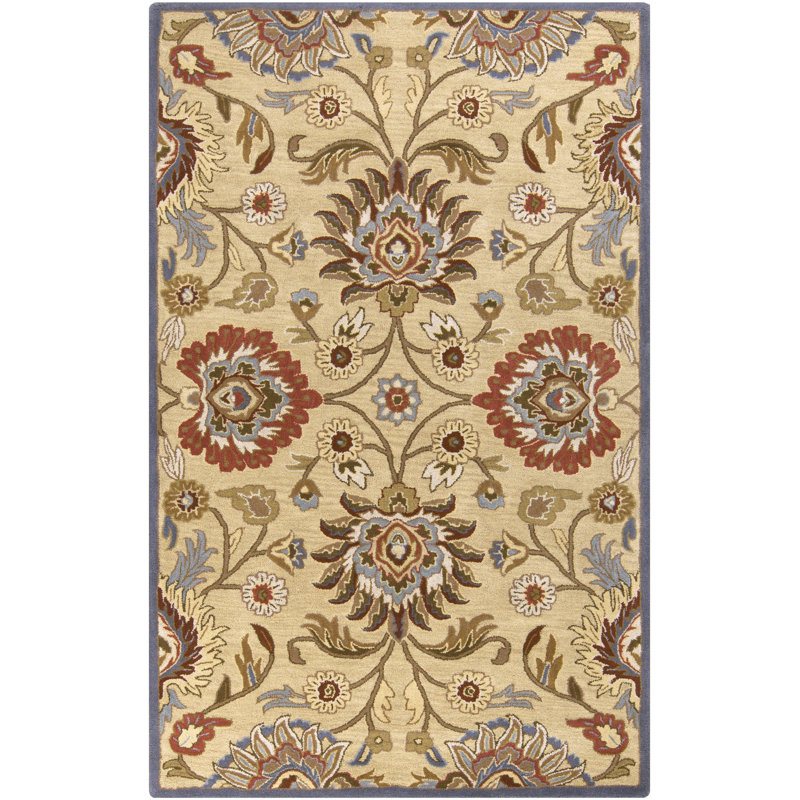 Tapis ivoire / denim / rouge en laine touffeté à la main Arden, Rectangle 2 pi x 3 pi
