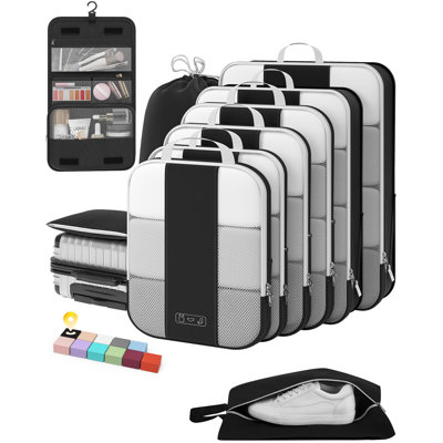 10 Set Compression Packing Cubes For Travel Essentials,Compressible Expandable Packing Cubes For Suitcase(Black)