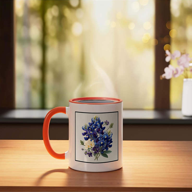 Bluebonnet Flower Bouquet Ceramic Mug, 11oz, Orange