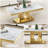 Modern Marble Coffee Table, 46.85" Rectangular Faux Marble, Luxury Mirrored Round Hollow Stainless Steel Base, Cocktail Table, Center Table-1278784170-1278784169